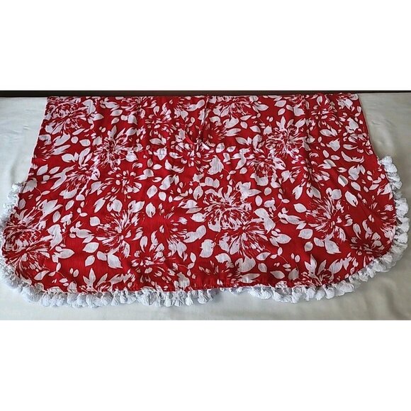 Susan Graver Kimono Blouse Sz M Red White Boho Style Waist Drawstring Fringe Hem - Picture 8 of 11